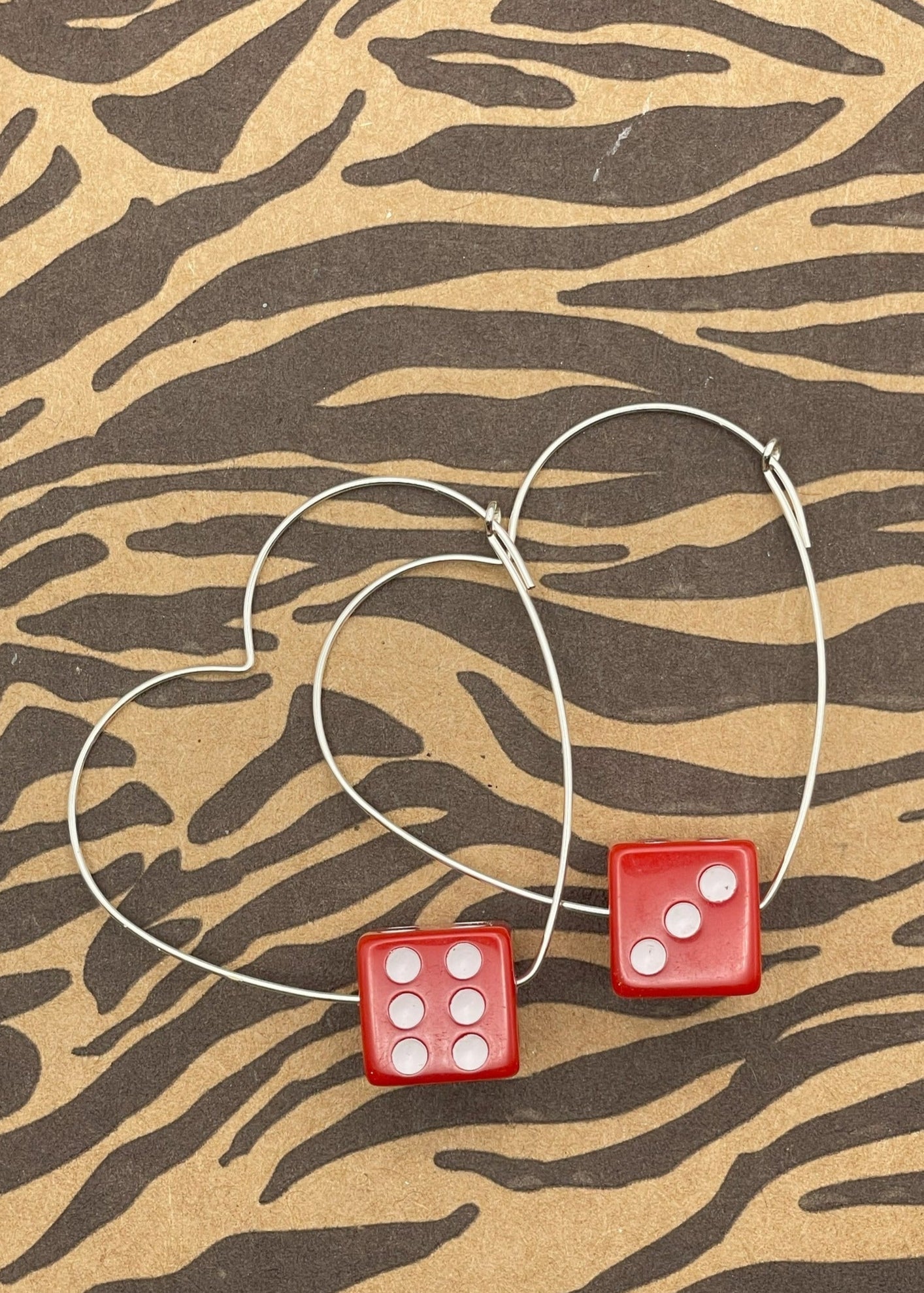 Sterling Silver Dice Heart Hoop Earrings